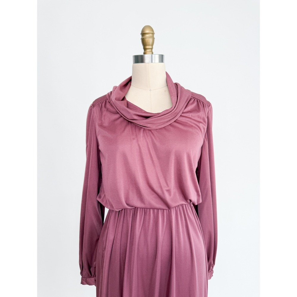 purple vtg 70s cowl neck long sleeve knee length dress size M - Picture 2 of 5